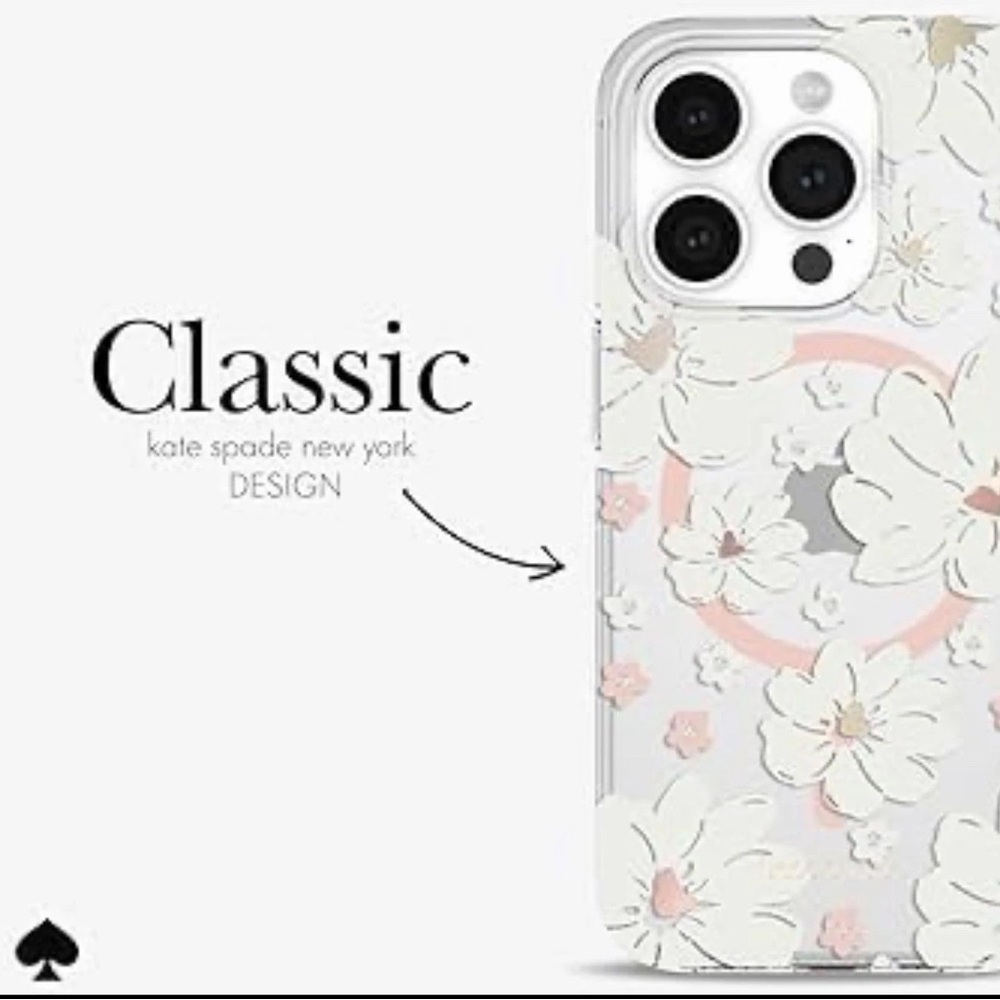 KATE SPADE Phone Case iPhone 15 Pro Max Clear Pink Floral Mag Safe Drop Protect - Picture 6 of 9